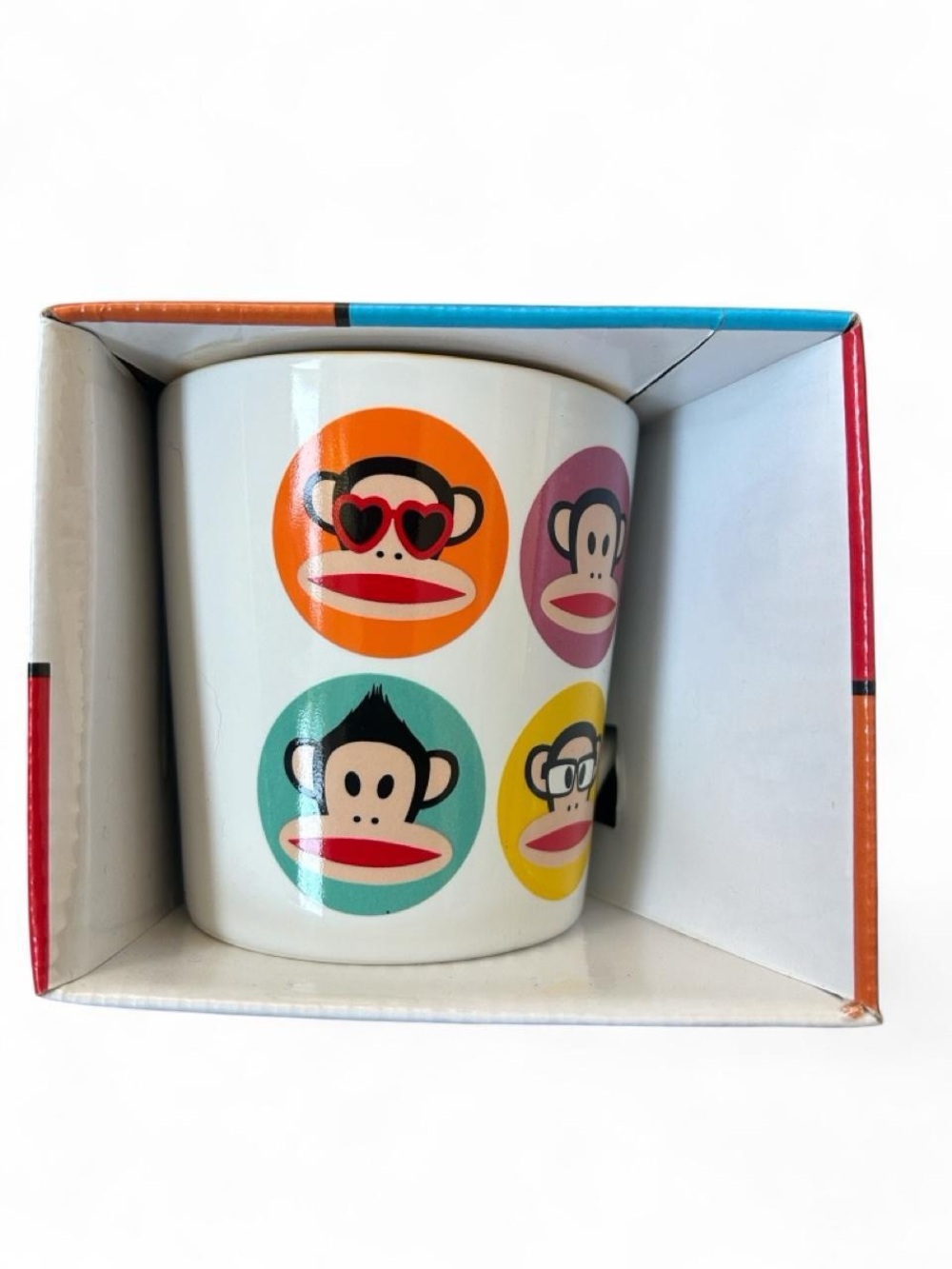 Paul Frank White Ceramic Mug with Colorful Monkey Faces